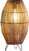 A close-up of a woven lamp with a light bulb inside, standing on thin metal legs. Anteprima dell’immagine prodotto