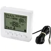 A white digital thermostat with a black temperature sensor and wire, displayed on a white background. Produktbild-Vorschau