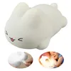A white bunny-shaped night light is shown, with smaller inset images showing how to charge it and a child sleeping next to it. Produktbild-Vorschau