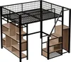 Hochbett, 140x200 cm, Metallbett mit Lattenrost, Regal, Produktbild-Vorschau 1