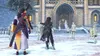 A group of characters stand in front of a large building entrance in a snowy environment. Produktbild-Vorschau