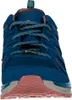 Front view of a blue hiking shoe with pink and gray accents. Produktbild-Vorschau