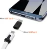 An adapter is shown connecting a USB-C cable to a Micro USB port on a phone. Produktbild-Vorschau