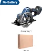 A cordless circular saw and its packaging are displayed against a white background. Produktbild-Vorschau