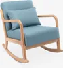 A blue upholstered rocking chair with a wooden frame is shown against a white background. Produktbild-Vorschau