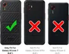 Three phone cases are displayed side-by-side, with checkmarks and crosses indicating compatibility. Produktbild-Vorschau