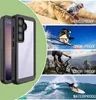 A collage of images showcasing a phone case's protective features in various extreme environments, alongside a close-up of the case itself. Produktbild-Vorschau