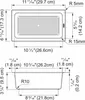 Diagrams showing the dimensions of a sink accessory. Voir les images du produit