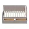 A studio shot of a sofa bed with its drawers pulled out. Produktbild-Vorschau