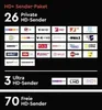 A graphic displaying various television channel logos and information about HD+ Sender-Paket, Ultra HD-Sender, and Freie HD-Sender. Anteprima dell’immagine prodotto