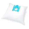 A white vacuum cleaner bag with a blue plastic fitting. Produktbild-Vorschau