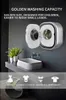 A small washing machine mounted on a wall above a sink, with icons representing different types of clothing below. Anteprima dell’immagine prodotto