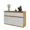 Komoda 120 Cm Dąb Wotan/ Biały Połysk 3 Szuflady, 3 Drzwi, Podgląd zdjęcia produktu 1