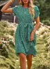Damen Sommer Boho Kurzes Grünes XL Kleid mit Rüsche und Produktbild-Vorschau 3