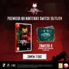 Advertisement for the game Stray on Nintendo Switch, showing the game case, bonus cards, and a silhouette of a cat. Produktbild-Vorschau