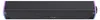 A close-up, front-facing view of a black soundbar with RGB lighting on the sides. Voir les images du produit