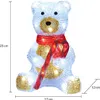 A lit-up acrylic teddy bear Christmas decoration holding a candy cane, with dimensions indicated. Voir les images du produit