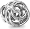 A close-up studio shot of a silver charm with intertwined hearts. Podgląd zdjęcia produktu