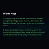 A dark background with text providing important notes about 3D printing filaments. Produktbild-Vorschau