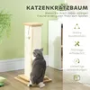 A cat scratching a cat tree in a room with a plant and furniture. Produktbild-Vorschau