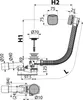 A technical drawing with dimensions of a bathtub drain and overflow set. Podgląd zdjęcia produktu
