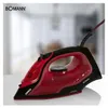 A red and black iron is placed on a white surface, with a blurred background. Anteprima dell’immagine prodotto