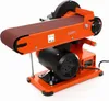 An orange and black oscillating belt sander is shown against a white background. Voir les images du produit