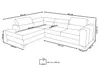 A line drawing of a sectional sofa with dimensions indicated by arrows and numbers. Voir les images du produit