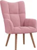 A pink velvet armchair with wooden legs on a white background. Produktbild-Vorschau