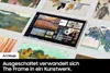 A Samsung Frame TV is displayed in a gallery-like setting surrounded by various art pieces, showcasing its 'Art Mode' feature. Voir les images du produit