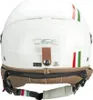 The back view of a white motorcycle helmet with Italian flag stripes and brown leather accents. Anteprima dell’immagine prodotto