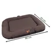 A brown dog bed with dimensions indicated by arrows and text. Náhled obrázku produktu