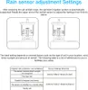 Diagrams and a table explaining how to adjust a rain sensor. Produktbild-Vorschau