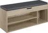 A shoe bench with storage shelves and a padded seat. Voir les images du produit