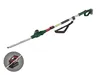 A cordless telescopic hedge trimmer is shown against a white background. A separate circular inset shows a battery and charger. Produktbild-Vorschau