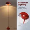 A split image showing a red floor lamp on the left and a close-up of its shade on the right, with descriptive text. Anteprima dell’immagine prodotto