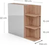 A product shot of a bathroom cabinet with dimensions indicated. Produktbild-Vorschau