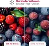 A split image showing close-ups of berries, with text overlay indicating a "No-Frost" function. Produktbild-Vorschau