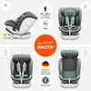 Collage of a child's car seat from different angles, with promotional text and certifications. Produktbild-Vorschau