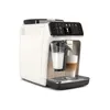 A white and gray automatic espresso machine with a glass carafe of milk and a glass of latte. Produktbild-Vorschau