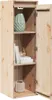 A close-up view of a wooden cabinet with its door open, displaying items on its shelves. Voir les images du produit