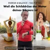 A collage of three images showing people engaged in healthy activities: yoga, checking pulse during exercise, and making a smoothie. Text overlays promote energy and balance. Produktbild-Vorschau