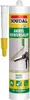 A tube of Soudal acrylic sealant with a yellow applicator nozzle and a caulking gun shown in the background. Produktbild-Vorschau
