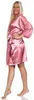 Damen Morgenmantel kurzer Kimono Satin mit Spitze;  Produktbild-Vorschau 3