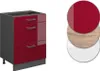 A kitchen cabinet with three drawers and three color swatches next to it. Anteprima dell’immagine prodotto