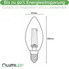 A diagram of an LED light bulb with dimensions and text indicating energy savings. Produktbild-Vorschau