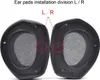 Two black ear pads for headphones are shown, with red circles highlighting small markings on each pad. Produktbild-Vorschau