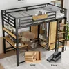 A loft bed with a desk and wardrobe, set up in a room. Produktbild-Vorschau