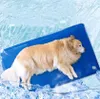 Golden Retriever Hund liegt auf einer rechteckigen blauen Kühlmatte, umgeben von Eis- und Wassereffekten Náhled obrázku produktu