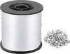 A spool of white nylon thread and a pile of silver crimp beads on a white background. Produktbild-Vorschau